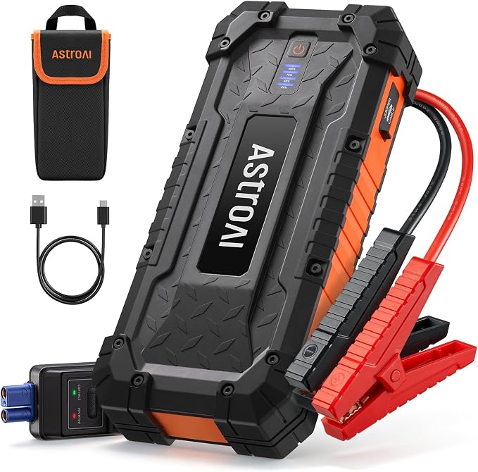 S8 Ultra Car Jump Starter, 4000A Safe 12V Battery Booster Pack (All Gas/12L Diesel), Portable Jump Box with Smart Jumper Cables, Type-C/USB, Flashlight, Rugged Protection & Storage Bag, Orange