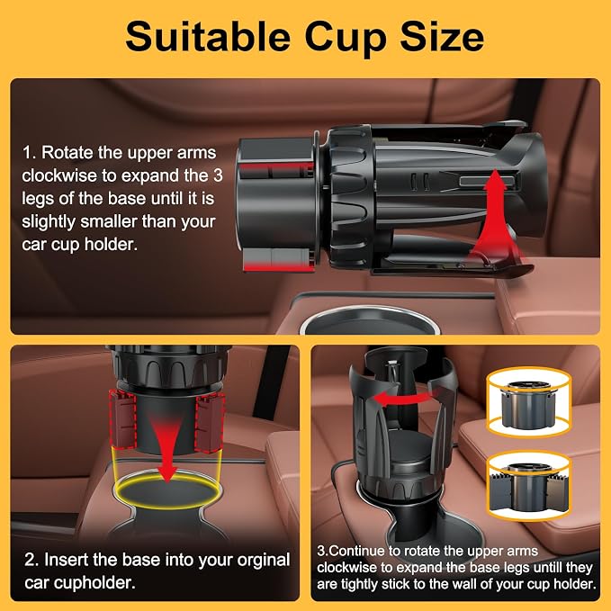 Cup Holder Expander, Automatic Car Cup Holder Expander Holds Large Water Bottles, for Yeti, Owala Travel Tumbler & Mugs, Adjustable Arms & Extendable Base Insert Accessories (CUP03T, 1PACK)