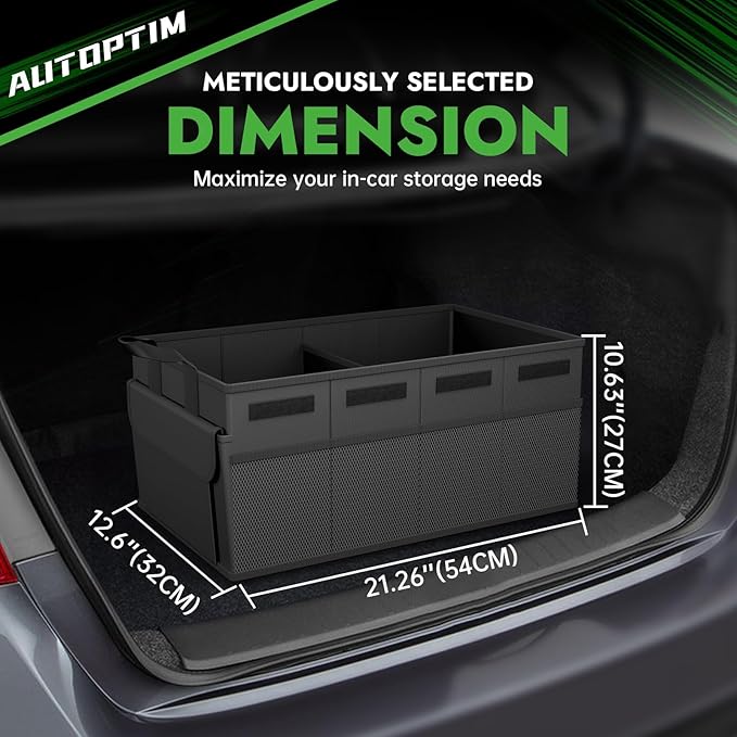 Car Trunk Organizer - Collapsible Car Organizer with Non Slip Bottom & Multiple Pockets for Groceries, Trunk Storage with Base Panel for SUV Sedan Van, 2 Compartments (Black, Medium)