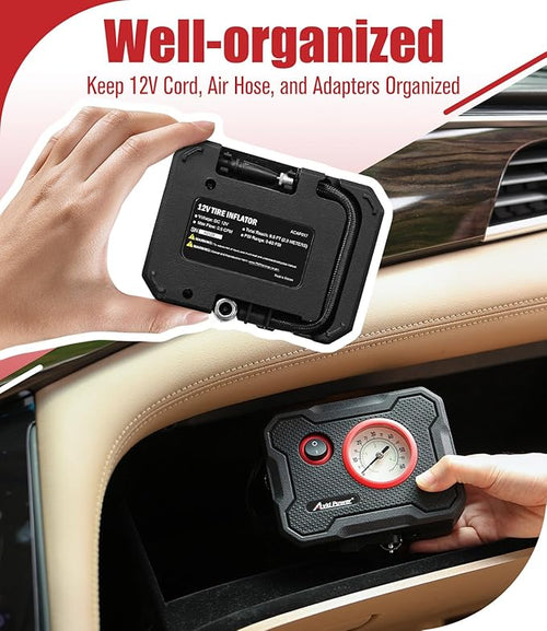 12V Tire Inflator Portable Air Compressor, Portable Car Air Pump w/Display Gauge and LED Light, Air Pump for Car Tires, Bike, Motorcycle, Compact, Lightweight