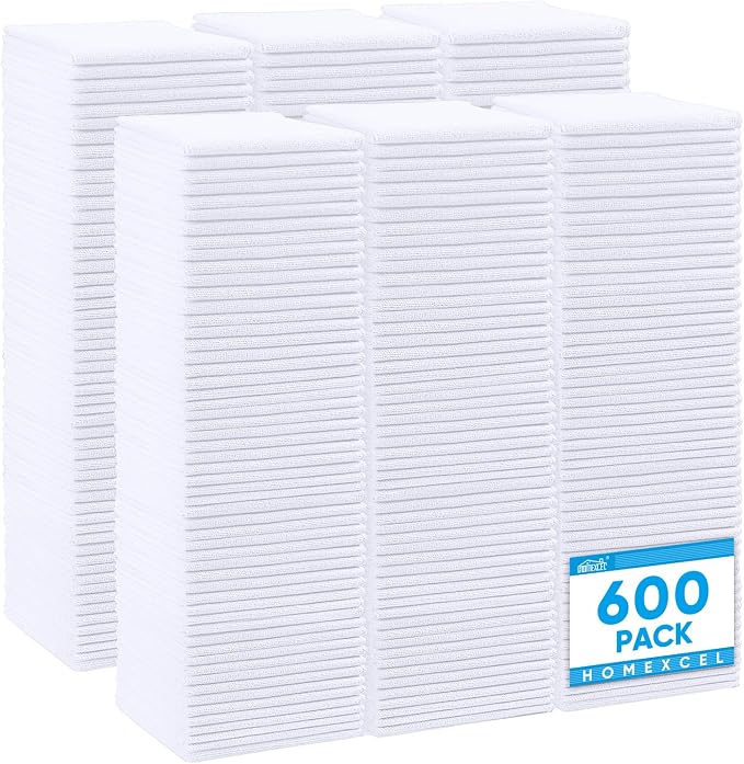 White Microfiber Cleaning Cloth 600 Pack, Microfiber Towel for Cars, Lint Free, Scratch-Free, Highly Absorbent, and Cleaning Rags for House, Window and Glass, Cars, TV Screen 11.5 X11.5 inch