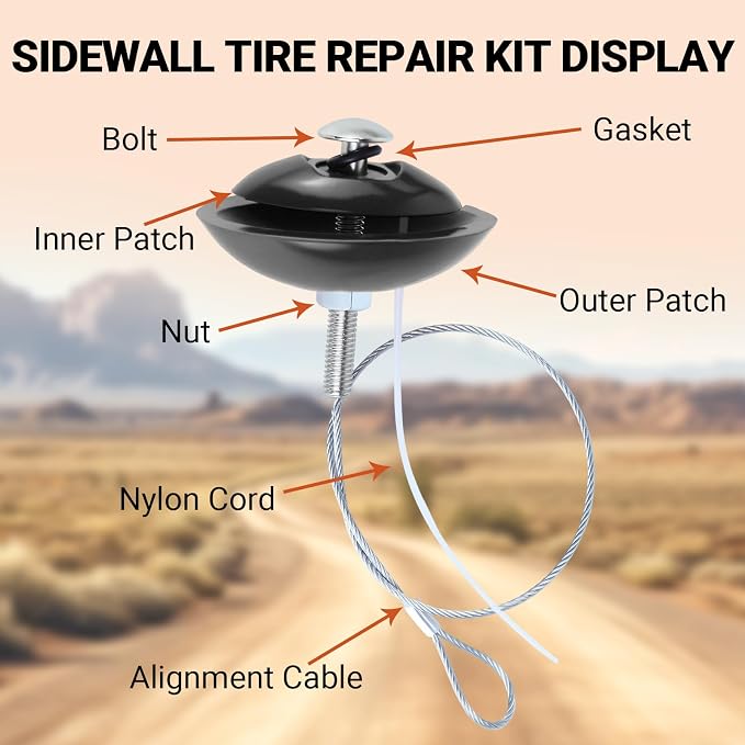 3 Pcs Sidewall Tire Repair Kit, Tire Puncture Repair Kit Portable Sidewall Emergency Repairs Tool Compatible with ATV UTV SXS Lawnmower Tractor RZR Talon KRX