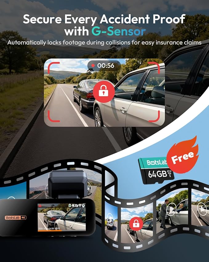4K Dash Cam Front and Rear[2026 Upgraded], 64GB SD Card Included, STARVIS Sensor, 170° Ultra Wide 4K+2K Dashcam with ADAS, Night Vision, 24/7 Parking Mode, WDR, 5.8GHz WiFi, GPS,Loop Recording