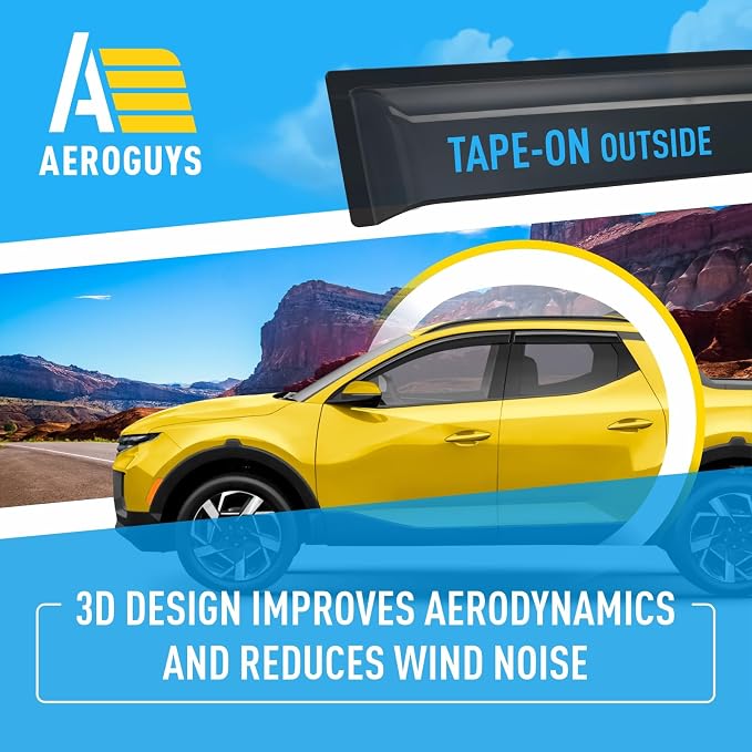 Extra Durable Window Deflectors Tape-On Window Visors Rain Guards Fit for Hyundai Santa Cruz 2022-2026, Sun Visors, Wind Vent for Shades, Exterior Car Accessories - 4pcs. AG0727