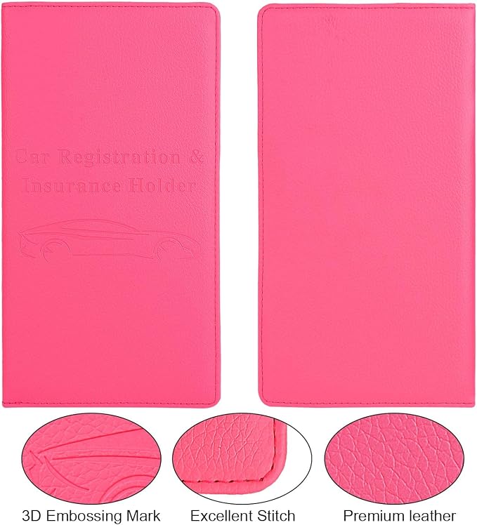 Car Registration and Insurance Holder, Car Accessories Vehicle Glove Box Car Organizer Women Car Accessories with Magnetic Shut for Cards, Essential Document, Driver License, Hot Pink
