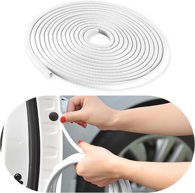 Car Door Edge Guards, 16Ft Rubber Seal Car Door Edge Trim, U Shape Door Edge Protector Guard, Aluminum Weather Proofing Automotive Door Edge Molding Protection for Most Car (White, 16Ft)
