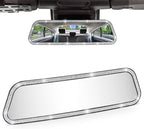 Rearvie Mirror, 12 Inch Panoramic Interior Clip-on Wide Angle Convex Rear View Mirror with Bling Rhinestones Diamonds Edge, Effectively to Reduce Blind Spot, Universal for SUV Trucks -White
