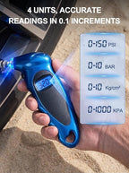 Digital Tire Pressure Gauge 150 PSI, Accurate in 0.1 Increments,1 Pack Tire Pressure Gauge with Backlight LCD, 4 Units (PSI/Bar/Kgf/cm²/KPA) Applicable to Car Truck Bicycle, Blue