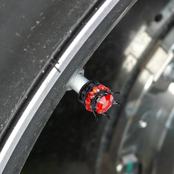 4 Pieces Crown Tire Valve Stem Caps Bling Handmade Crystal Rhinestone Universal Chrome Crown Vehicle Car Tire Caps Covers, Attractive Accessories for Car (Red and Black)