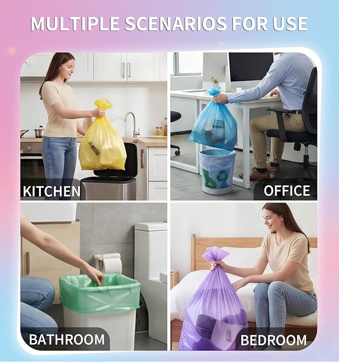 Medium 6 Gallon Trash Bags Unscented, 0.94 Mil, Colored, 150 Count | 22 Liter Garbage Bag, Plastic Waste Basket Can Liners, Thick, Leakproof, Tear Resistant, for Bathroom Office Kitchen Bulk