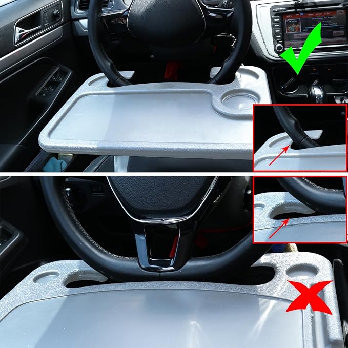 Car Steering Wheel Desk for Laptop,Multipurpose Travel Car Accessories, Car Seat Stand Trays for Eating, Steering Wheel Under Table Console(Gray)