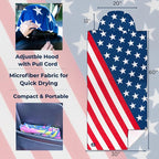 Car Seat Towel Cover – Hooded Moisture-Wicking Microfiber Seat Protector – 30" x 60" – for Runners and Outdoor Enthusiasts – Patriotic