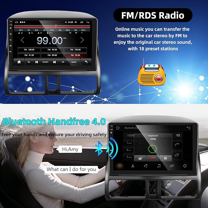 Android 15 Car Stereo for Honda CRV 2002-2006, 9 Inch HD Touchscreen Radio, Wireless CarPlay Android Auto GPS WiFi Bluetooth FM/RDS SWC Dual USB HD Backup Camera 2G+64G