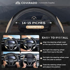 Coverado Nappa Leather Steering Wheel Cover Universal 14-15 Inch Anti-Slip Breathable Steering Wheel Protector Luxury Auto Decor for Men Women Black Brown