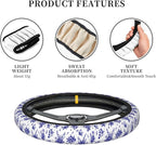 Floral Steering Wheel Cover Car Elastic Steering Wheel Protector | Blue White Anti-Slip Breathable Car Accessories Interior for Women Men Universal 15 Inch Fit Auto SUVs Vans Truck