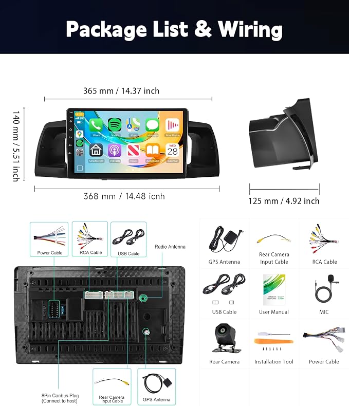 [4G+128G] Car Stereo for Toyota Corolla EX 2007-2012 with 5GWiFi/Android 15/Wireless Carplay Android Auto,9" Incell Touch Screen Radio,GPS/EQ DSP/Bluetooth5.0/SWC/AHD Backup Camera