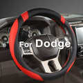 Customized Auto Car Steering Wheel Cover for Dodge RAM 1500 2500 3500, 15.5-16 inch (Black+Red-Large Size)