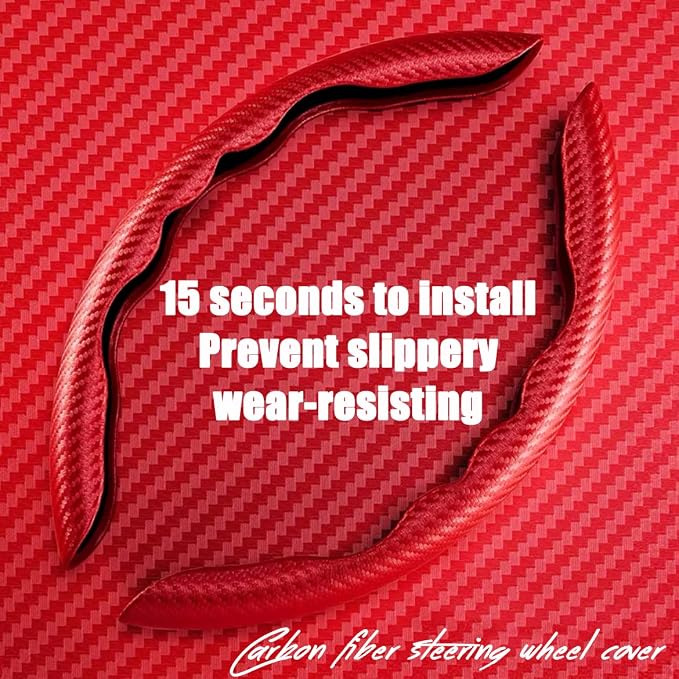 2pcs Car Steering Wheel Cover,Anti-Skid Carbon Fiber Steering Wheel Protector for Men Women,Multiple Color Options,Universal for Most Car Interiors Accessories (Red)
