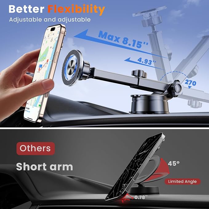 for MagSafe Magnetic Phone Holder for Car [2026 Upgraded Strongest Magnet] Car Mount Cell Stand for Dashboard Windshield Vent Compatible with iPhone 17/16/15/14/13/12 Android etc-Black