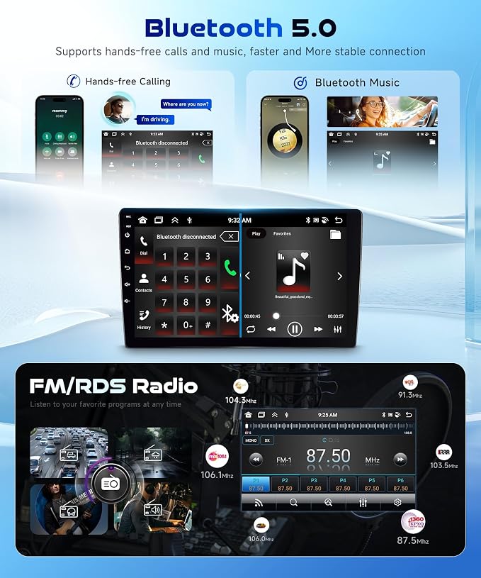 8 Core 6G+128G Android 15 Car Stereo Radio for Ford Escape Kuga Mazda Tribute 2007-2012 Wireless Carplay/Android Auto 9'' HD IPS Sereen with 5.0 Bluetooth WiFi GPS SWC FM/RDS Radio Backup Camera