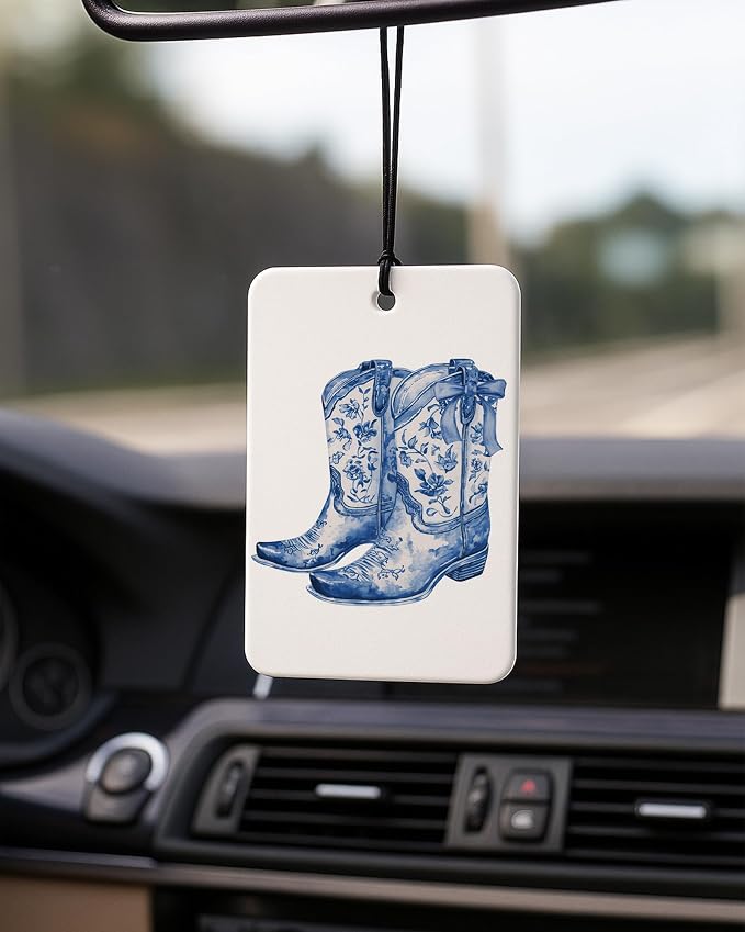Blue Western Coastal Car Air Freshener 4 Pcs Coconut Scented, Preppy Cowgirl Bikini Bow Car Accessories Mirror Decor for Women, Girly Beachy Hanging Air Freshener for Cars Closet Drawer Books