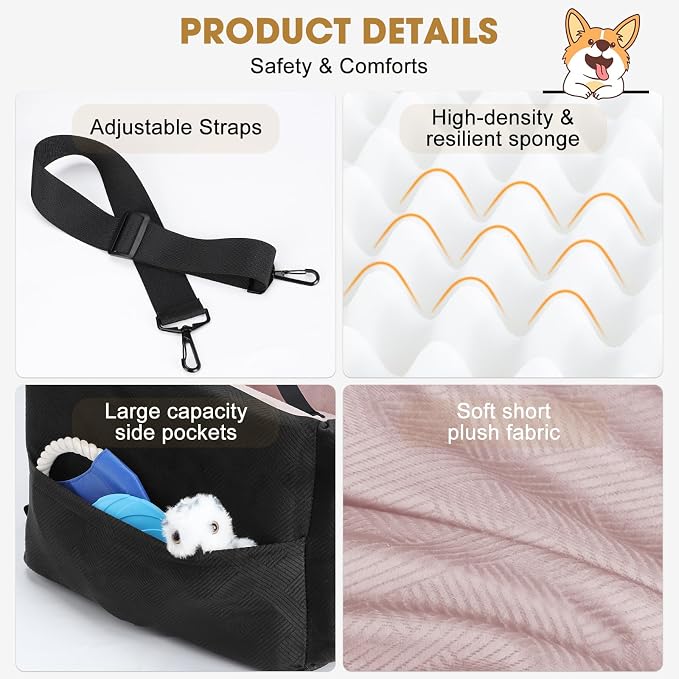 Dog Car Seats for Small Medium Dogs Under 35lbs, Dog Booster Seat with Detachable Washable Cover and Cushion, Memory Foam Pet Car Seat with Safety Belt and Storage Pockets (BP)