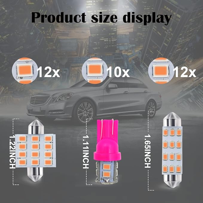 24 PCS Car LED Lights, Interior Replacement Bulbs for Car Interior Lights Dome Lights Plate Lights Map Lights Door Lights License,Compatible with All Vehicles(Pink)