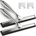2pcs Shower Squeegee for Glass Doors with Adhesive Hanging Hook Set | 9.9” silver, bathroom accessories, window cleaner, new home essentials, soft rubber blade, metal handle, ergonomic grip