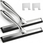 2pcs Shower Squeegee for Glass Doors with Adhesive Hanging Hook Set | 9.9” silver, bathroom accessories, window cleaner, new home essentials, soft rubber blade, metal handle, ergonomic grip