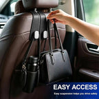 Car Purse Hook, 4-Pack Leather Headrest Hooks for Car | Purse Holder for Car, Car Bag Hooks for Headrest, Universal Back Seat Storage Hooks for Grocery Purses and Bags, Black