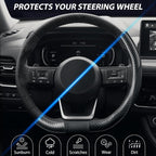 Flat Bottom Steering Wheel Cover, D Shaped Car Wheel Cover 14-14 1/4 in. (35.5-36 cm), for Tesla Model 3 / Y, for Camaro, Black Microfiber Leather with Carbon Fiber Pattern