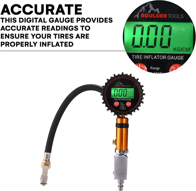 Tire Pressure Gauge with Inflator - Digital Tire Pressure Gauge, 0-250 PSI Heavy Duty Tire Inflator Gauge with Air Chuck Lock & Bleed Valve, Air Compressor Accessories