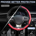 3pcs Carbon Fiber Anti-Skid Steering Wheel Cover, Waterproof & Segmented Butterfly Design, Universal 99% Vehicle Wheel Cover Protector, Car Interior Accessories (Red-3pcs)