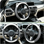 Steering Wheel Cover with Ears Keychain Fit 14-15 inch White Gray | Cute Car Steering Wheel Covers for Women Girls Elastic Breathable Steering Wheel Protector Accessories Universal Size