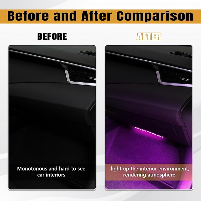 Car LED Strip Light, 12V 24 LED Vehicle Interior Atmosphere Lamps with Cigarette Lighter, Auto Under Dash Ambient Night Light, Universal Car Accessories (Pink Purple, Cigarette Lighter)