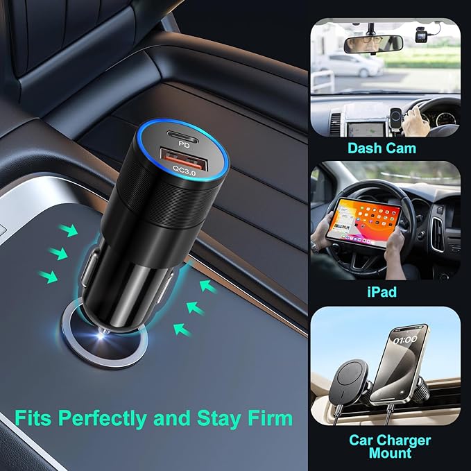 6 Pack USB C Car Charger, 38W Dual 12V USB-C & USB-A Car Charger Multi Port QC+PD 3.0 Fast Charging Cigarette Lighter Adapter Phone Plug for iPhone 17 16 15 14 13 12 Pro Galaxy Pixel Android