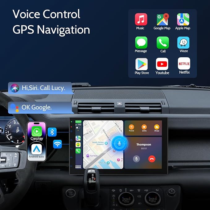 Double Din Car Stereo Radio with 7 inch HD Touchscreen, Wireless Apple Carplay & Android Auto, Bluetooth, SWC, Mirror Link, AUX,FM Car Radio Receiver(No backup reversing camera)|for All Vehicle