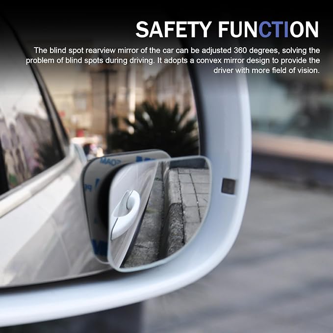2 PCS Car Blind Spot Mirrors, HD Frameless Glass Blind Spot Side Mirrors, Fan Shaped Rotatable Wide Angle Rearview Looking Glass, Universal Vehicle Reflective Assist Accessories (Sliver)