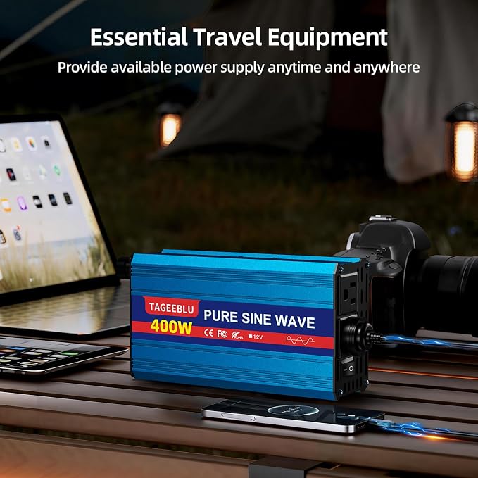 400W Pure Sine Wave Power Inverter 12V DC to 110V 120V AC for Vehicles | Car Cigarette Lighter Adapter inverter with 2 AC Outlets, Converter for Car with LCD Display for Solar RV Truck Home Camping