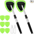 10 Pcs Windshield Cleaner Tool Car Window Cleaning Supplies with Extendable Handle Include 6 Washable Microfiber Bonnets 2 Empty 60ml Spray Bottle Glass Wiper Kit (Green)