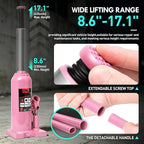 6 Tons / 12000 lbs Lifting Automotive Welded Hydraulic Bottle Jack for Car SUV Pickup Truck, Auto Repair, with Manual Handle & Carrying Storage Case, Pink