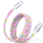 USB A to USB C Cable 3FT,Beaded Charger Cord for iPhone 17 16 Pro Max 17e 16e 15 Car Play,Type C Cute Car Charger Cord for iPad 10 11th/Samsung S26 S25 Ultra S24/Android Phone Girls Women,Pink-Green