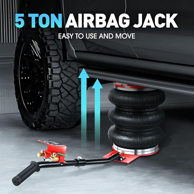 DNA Motoring Air Jack 5 Ton / 11000lbs Triple Bag Airbag Jack with Long Handle, 3-5 s Fast Lifting Pneumatic for Cars,Trucks, Garage, Repair, Lifting up to 15.7", TOOLS-00688