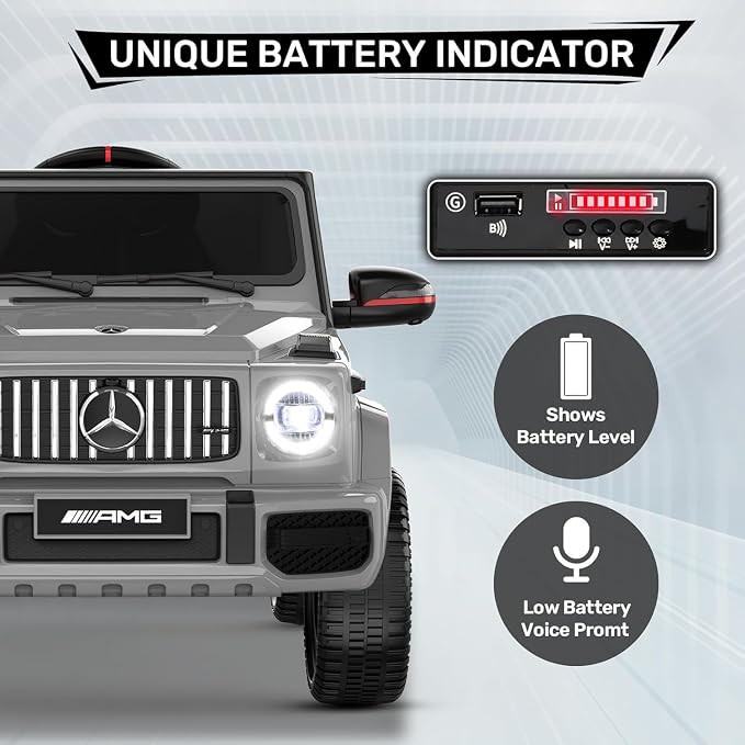 Licensed Mercedes-Benz G63 Car for Kids, 12V 7AH Ride on Car w/Parent Remote Control, LED Headlights, Music Player & Horn, Soft Start, Low Battery Prompt, Kids Electric Car, Grey