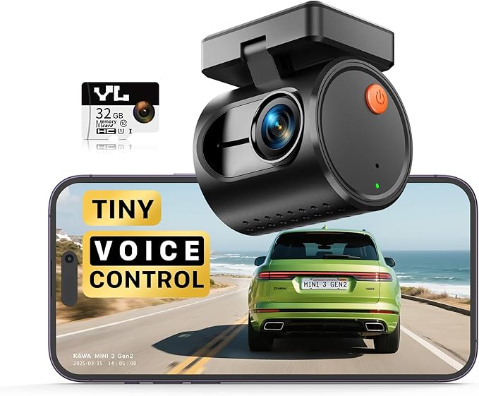 2K Tiny Dash Cam, 1296P QHD Mini Car Camera DashCam - Voice Control, G -Sensor, Free 32GB TF Card, Built-in WiFi, APP Control, WDR/3D DNR with Super Night Vision, 24H Parking Mode