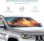 Windshield Sun Shade Beach Palm Tree Sunrise Car Front Window Sunshade Cover for Truck SUV Blocks UV Rays Automotive Visor Interior Protector 51 x 27.5 inch