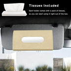 Car Tissue Holder, Auto Sun Visor Napkin Holder Hanging Paper Towel Dispenser with Tissue Refill, Premium Leather Napkin Case Mask Organizer for Backseat & Visor, Car Accessories (Beige)
