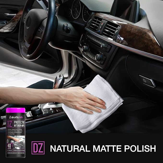 DZ Protective Interior Wipes, Interior Shield Car Protectant Wipes, Clean and Protect Automotive Surfaces from UV Damage, Fading, and Dust Buildup, Natural Matte Polish, 40 count