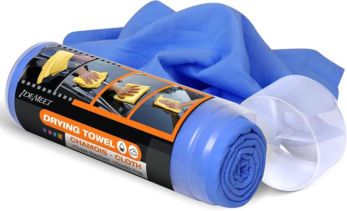 Premium Absorbent Car Drying Chamois Cloth Shammy Towel, 26' x17'' Large, Reusable for Vehicle, Bathroom, Dust Remove, No Spots/Streak/Scratch, Blue