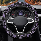 Car Steering Wheel Cover for Women Men, Soft Neoprene Stretch Anti-Slip 15 Inch Steering Wheel Protector Universal Halloween Auto Decor, Purple Skull Print